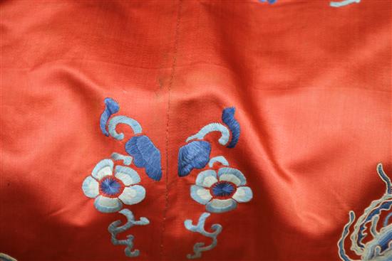 A red silk embroidered Chinese robe